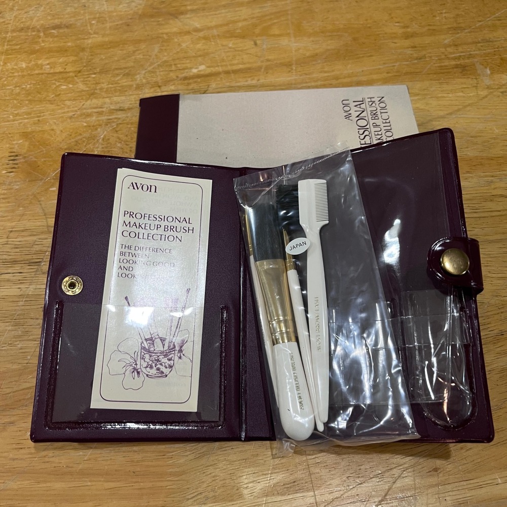 Vtg Avon Professional Makeup Brush Collection Japan Burgundy Case‎ 4pc Set New